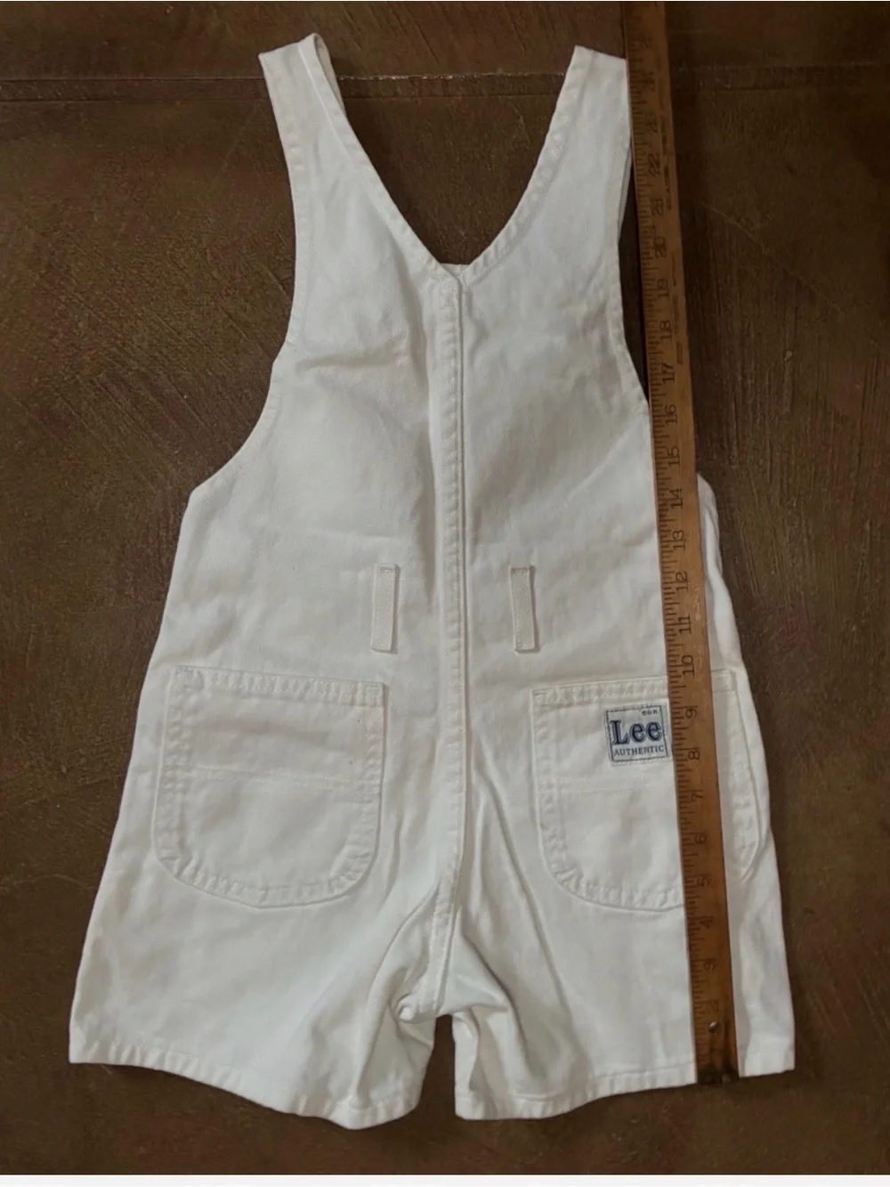 Vintage 70s/80s LEE Kids Small White Denim Jean Short Overalls Romper 7/8